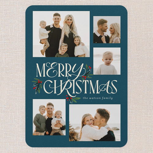 Uniquely Elegant Holiday Card, Blue, 5x7 Flat, Christmas, 100% Recycled Cardstock , Rounded, Indigo