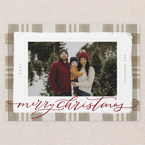Signed Plaid Holiday Card, Brown, Red Foil, 5x7 Flat, Christmas, Matte, Signature Smooth Cardstock, Square, Dust Bunny