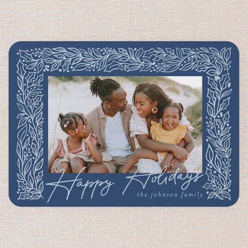 Sketched Botanicals Holiday Card, Blue, 5x7 Flat, Holiday, 100% Recycled Cardstock , Rounded, Cobalt