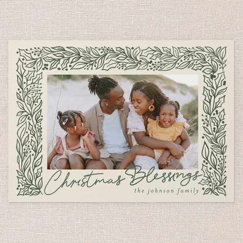 Sketched Botanicals Holiday Card, White, 5x7 Flat, Religious, Matte, Signature Smooth Cardstock, Square, Almond