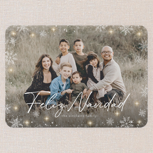 Snowflake Glow Holiday Card, White, 5x7 Flat, Feliz Navidad, 100% Recycled Cardstock , Rounded, White