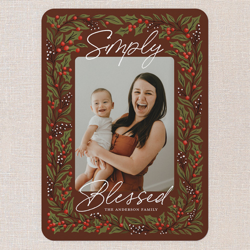 Artistic Botanicals Holiday Card, Red, 5x7 Flat, Religious, Standard Smooth Cardstock, Rounded, Gamay