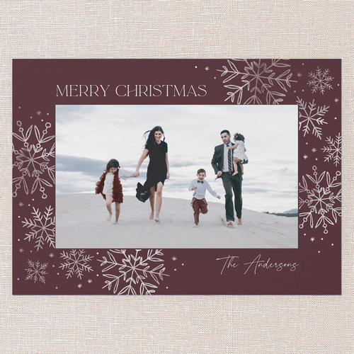 Filigree Flakes Holiday Card, Purple, 5x7 Flat, Christmas, Pearl Shimmer Cardstock, Square, Raisin