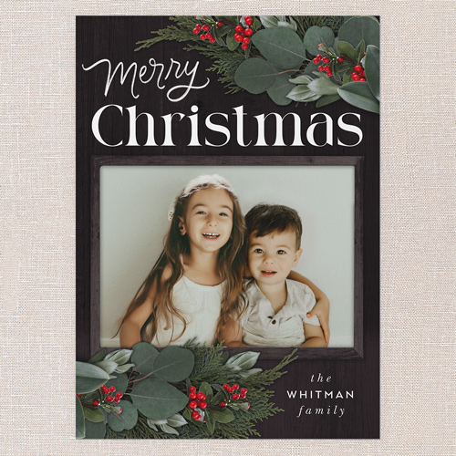 Framed Evergreen Holiday Card, Black, 5x7 Flat, Christmas, Luxe Double-Thick Cardstock, Square, Black