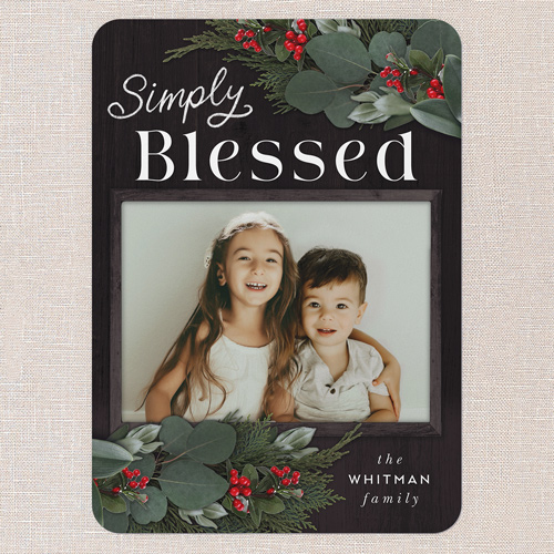 Framed Evergreen Holiday Card, Black, 5x7 Flat, Religious, 100% Recycled Cardstock , Rounded, Black