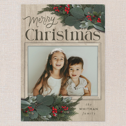 Framed Evergreen Holiday Card, Beige, 5x7 Flat, Christmas, 100% Recycled Cardstock , Square, Beige