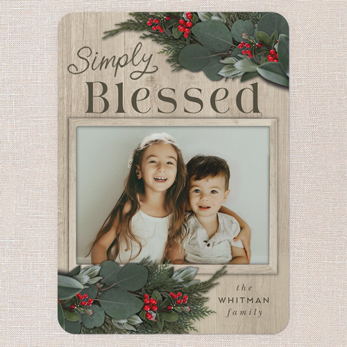 Framed Evergreen Holiday Card, Beige, 5x7 Flat, Religious, Pearl Shimmer Cardstock, Rounded, Beige