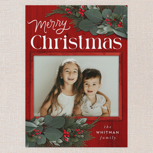 Framed Evergreen Holiday Card, Red, 5x7 Flat, Christmas, Matte, Signature Smooth Cardstock, Square, Radish