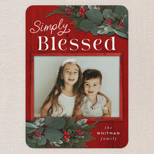 Framed Evergreen Holiday Card, Red, 5x7 Flat, Religious, 100% Recycled Cardstock , Rounded, Radish