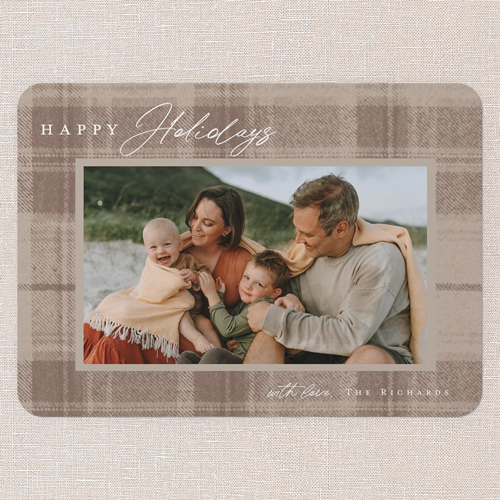 Tonal Plaid Holiday Card, Beige, 5x7 Flat, Holiday, Matte, Signature Smooth Cardstock, Rounded, Rye