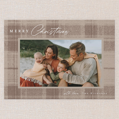 Tonal Plaid Holiday Card, Beige, 5x7 Flat, Christmas, Pearl Shimmer Cardstock, Square, Rye