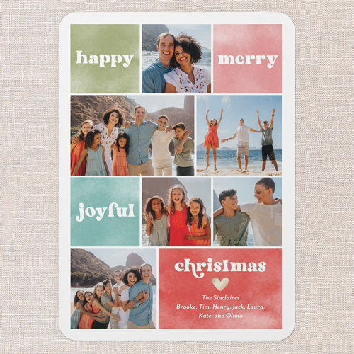 Watercolor Squares Holiday Card, Orange, 5x7 Flat, Christmas, Pearl Shimmer Cardstock, Rounded, Blaze