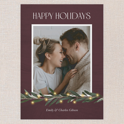 Minimal Botanical Holiday Card, Purple, 5x7 Flat, Holiday, Pearl Shimmer Cardstock, Square, Raisin