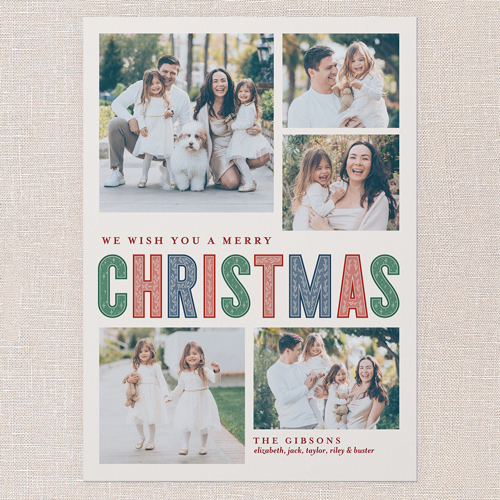 Pattern Type Holiday Card, White, 5x7 Flat, Christmas, Luxe Double-Thick Cardstock, Square, Almond