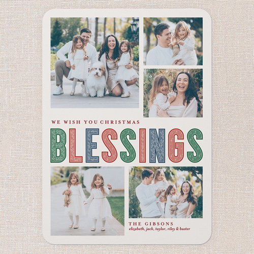 Pattern Type Holiday Card, White, 5x7 Flat, Religious, 100% Recycled Cardstock , Rounded, Almond