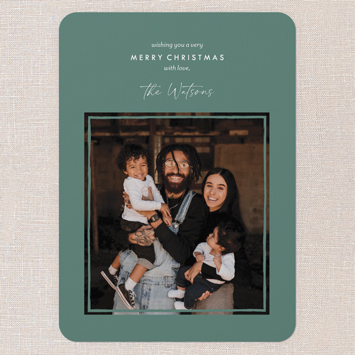 Inset Frame Holiday Card, Green, 5x7 Flat, Christmas, Pearl Shimmer Cardstock, Rounded, Citra