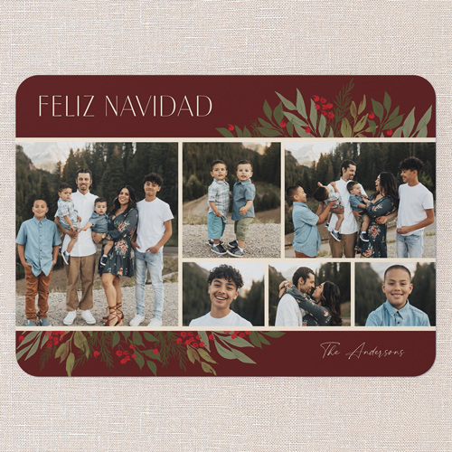 Botanicals Gallery Holiday Card, Red, 5x7 Flat, Feliz Navidad, 100% Recycled Cardstock , Rounded, Velvet