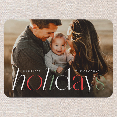 Chroma Serif Holiday Card, Red, 5x7 Flat, Holiday, Pearl Shimmer Cardstock, Rounded, Radish