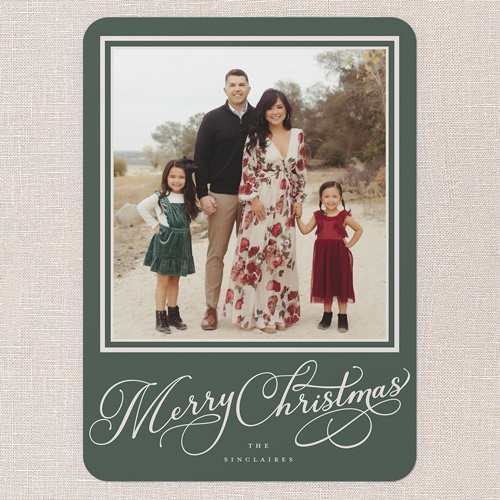 Signed Impressions Holiday Card, Green, none, 5x7 Flat, Christmas, Pearl Shimmer Cardstock, Rounded, Green