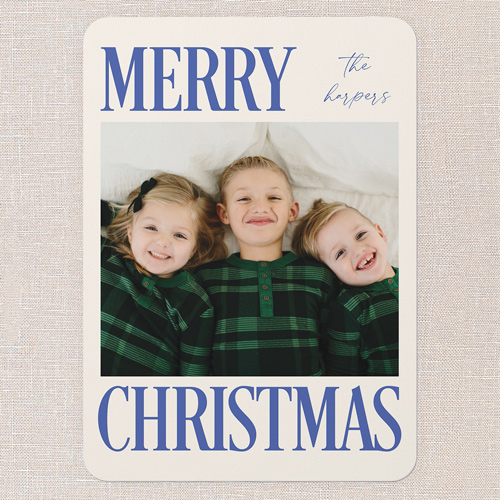 Serene Signature Holiday Card, Blue, none, 5x7 Flat, Christmas, 100% Recycled Cardstock , Rounded, Cobalt