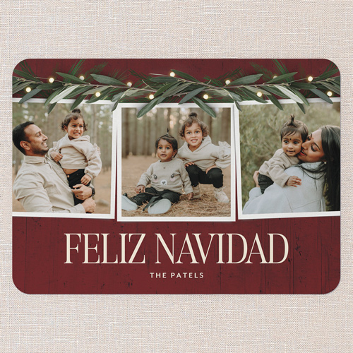 Beaming Laurel Holiday Card, Red, none, 5x7 Flat, Feliz Navidad, Matte, Signature Smooth Cardstock, Rounded, Red