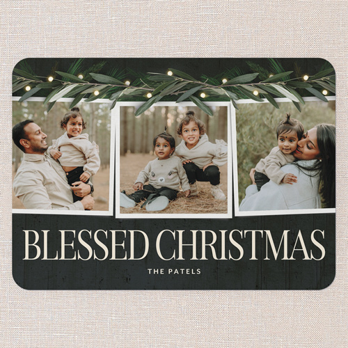 Beaming Laurel Holiday Card, Black, none, 5x7 Flat, Religious, 100% Recycled Cardstock , Rounded, Black