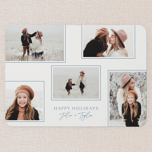 Finely Framed Holiday Card, Blue, none, 5x7 Flat, Holiday, Pearl Shimmer Cardstock, Rounded, Feather