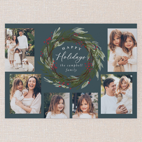 Wreath Wonder Holiday Card, none, Blue, 5x7 Flat, Holiday, Matte, Signature Smooth Cardstock, Square, Blue