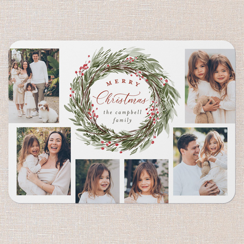 Wreath Wonder Holiday Card, White, none, 5x7 Flat, Christmas, Pearl Shimmer Cardstock, Rounded, White