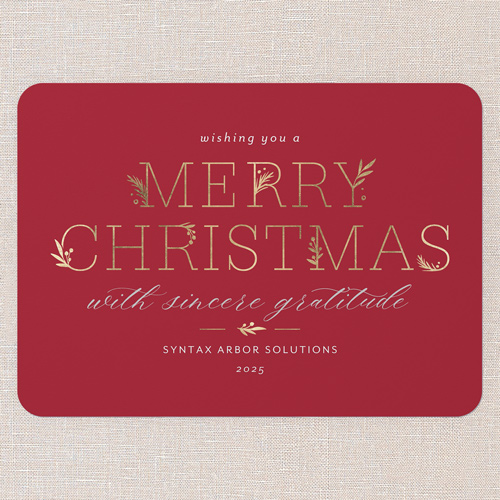 Embracing Elegant Holiday Card, Red, 5x7 Flat, Christmas, 100% Recycled Cardstock , Rounded, Winterberry