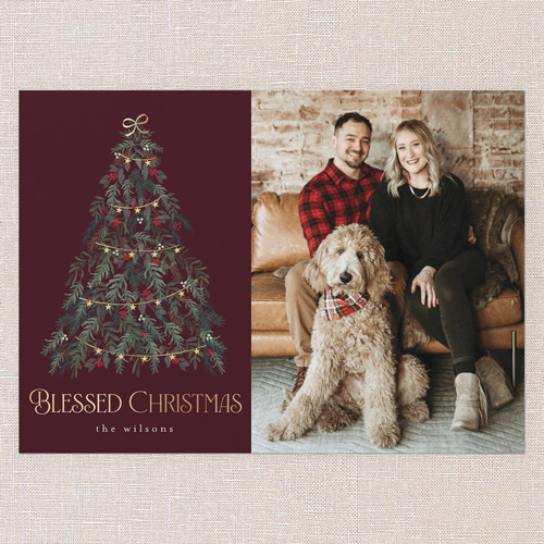 Beautiful Tree Holiday Card, Red, 5x7 Flat, Religious, Standard Smooth Cardstock, Square, Rich Burgundy