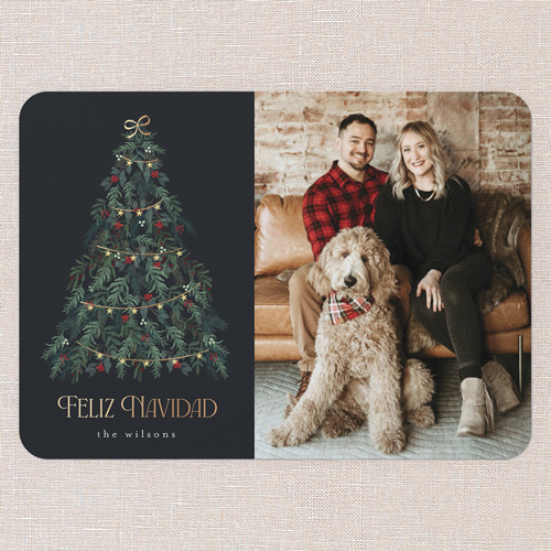 Beautiful Tree Holiday Card, Grey, 5x7 Flat, Feliz Navidad, Standard Smooth Cardstock, Rounded, Charcoal