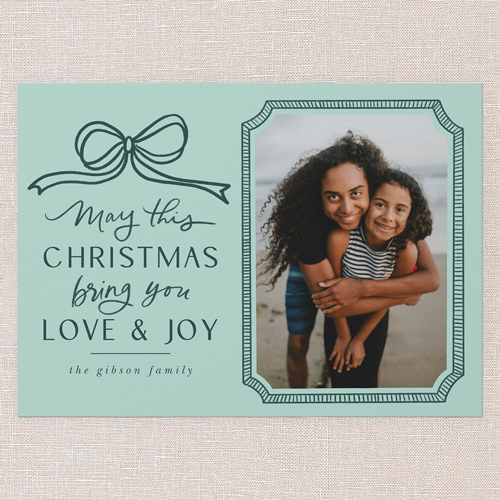 Bowtie Love Holiday Card, Blue, 5x7 Flat, Christmas, Pearl Shimmer Cardstock, Square, Frosted Glass