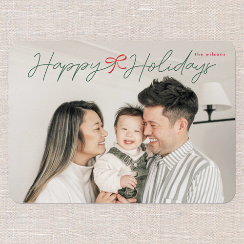 Bow Touch Holiday Card, Green, 5x7 Flat, Holiday, Pearl Shimmer Cardstock, Rounded, Tree