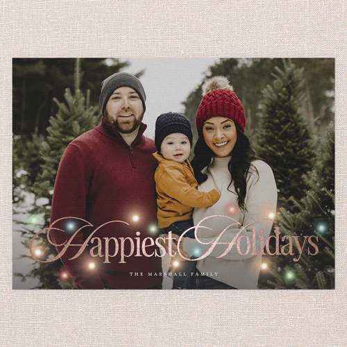 Timeless Lights Holiday Card, Red, Rose Gold Foil, 5x7 Flat, Holiday, Matte, Signature Smooth Cardstock, Square, Red