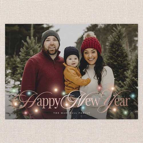 Timeless Lights Holiday Card, Red, Rose Gold Foil, 5x7 Flat, New Year, Matte, Signature Smooth Cardstock, Square, Red