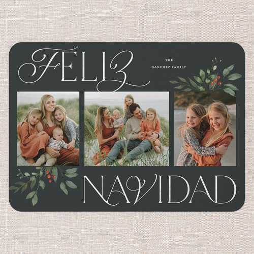 Hint Of Green Holiday Card, none, Green, 5x7 Flat, Feliz Navidad, Standard Smooth Cardstock, Rounded, Pine Grove