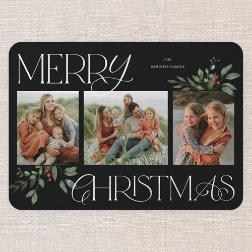 Hint Of Green Holiday Card, Black, none, 5x7 Flat, Christmas, Matte, Signature Smooth Cardstock, Rounded, Rich Black