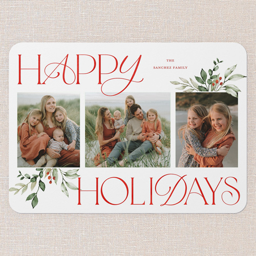 Hint Of Green Holiday Card, none, White, 5x7 Flat, Holiday, 100% Recycled Cardstock , Rounded, White