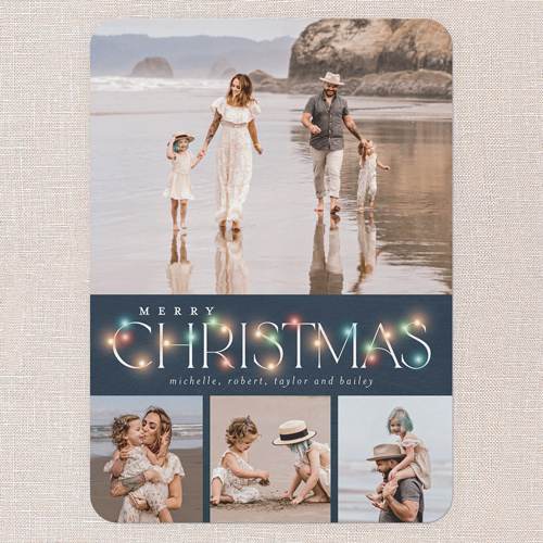 Rustic Bulbs Holiday Card, Blue, 5x7 Flat, Christmas, 100% Recycled Cardstock , Rounded, Neptune