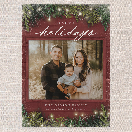 Earnest Evergreen Holiday Card, Red, none, 5x7 Flat, Holiday, Pearl Shimmer Cardstock, Square, Marsala