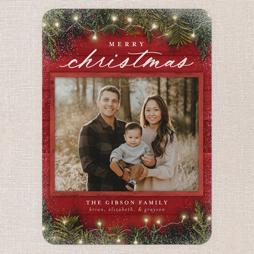 Earnest Evergreen Holiday Card, Red, none, 5x7 Flat, Christmas, Standard Smooth Cardstock, Rounded, Radish