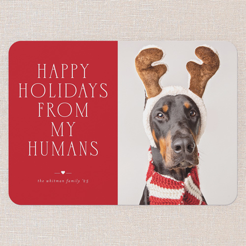Festive Humans Holiday Card, Red, 5x7 Flat, Holiday, 100% Recycled Cardstock , Rounded, Radish