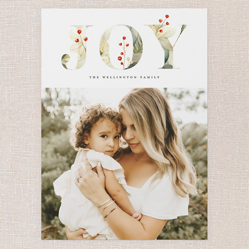 Botanic Joy Holiday Card, White, 5x7 Flat, Holiday, Luxe Double-Thick Cardstock, Square, White