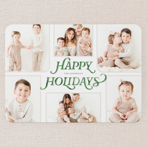 Painted Penmanship Holiday Card, Green, 5x7 Flat, Holiday, Pearl Shimmer Cardstock, Rounded, Forest