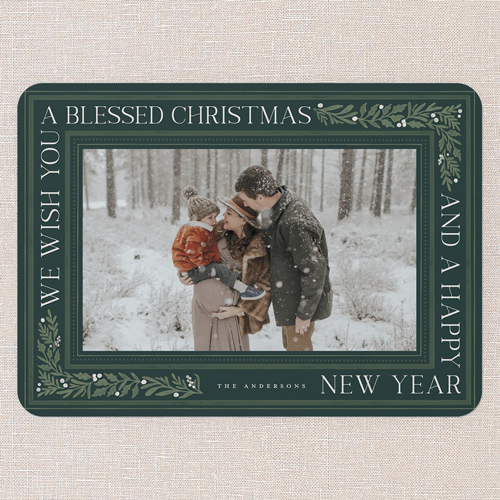 Framed Tidings Holiday Card, Green, 5x7 Flat, Religious, 100% Recycled Cardstock , Rounded, Pine Grove