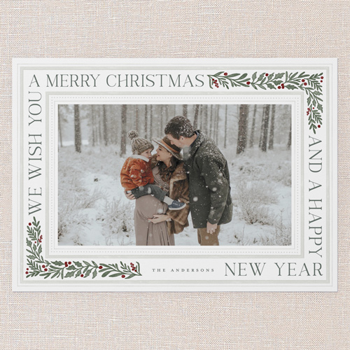 Framed Tidings Holiday Card, White, 5x7 Flat, Christmas, Pearl Shimmer Cardstock, Square, White