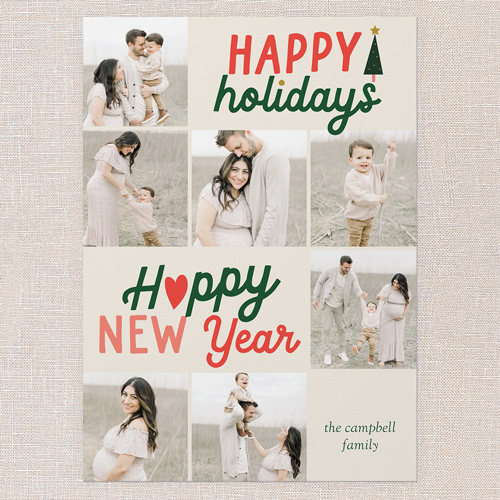 Festive Grid Holiday Card, Beige, 5x7 Flat, Holiday, Luxe Double-Thick Cardstock, Square, Cream