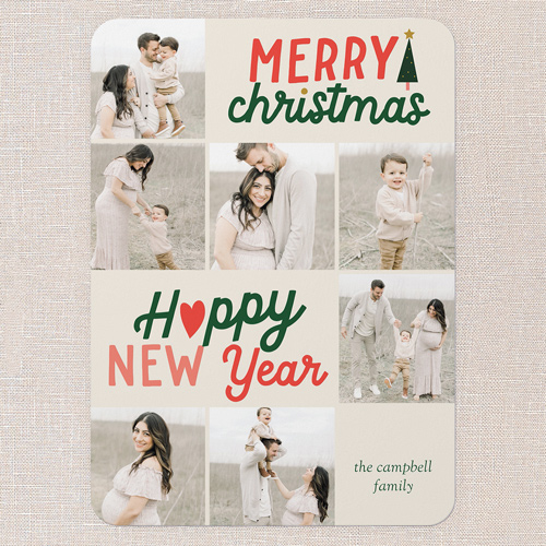 Festive Grid Holiday Card, Beige, 5x7 Flat, Christmas, Standard Smooth Cardstock, Rounded, Cream