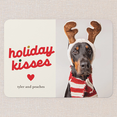 Festive Antler Wishes Holiday Card, Beige, 5x7 Flat, Holiday, Matte, Signature Smooth Cardstock, Rounded, Cream